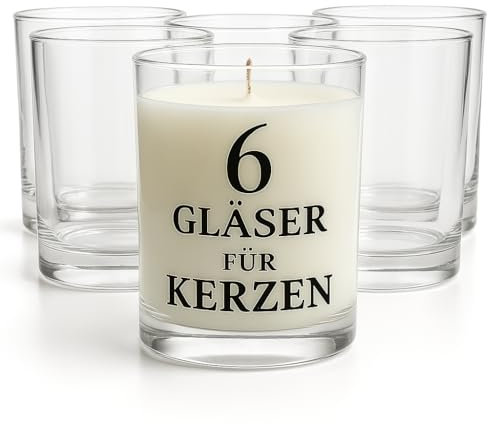 Glasmark KROSNO 1992 Kerzengläser Set 6 Stück Kerzen Gläser zum Kerzenmachen Transparent Leer DIY 275 ml, Klar