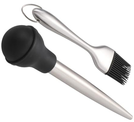 VALICLUD Set 4 Pezzi Contagocce per Olio da Cucina e Pompa per Condimento Tacchino Tubo per Condimento a Goccia in Acciaio 304 e Silicone Alimentare per Barbecue e Cucina Spazzolino Pulizia