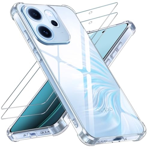 Yohii Funda para OPPO Reno14 F 5G/Reno 14 FS (No para Reno14) con 2 Piezas Cristal Templado, [Protección Cámara ] Carcasa Protectora AntiChoques Clara, TPU Silicona Anti-Arañazos Caso, Transparente