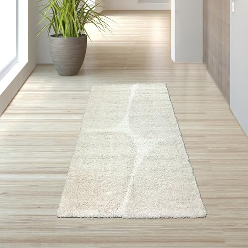 Teppich-Traum Alfombra para salón, Dormitorio, Pelo Largo, mullida, Suave, Elegante, acogedora, fácil de Limpiar, Resistente, Duradera, Antideslizante, Color Crema, 80 x 150 cm