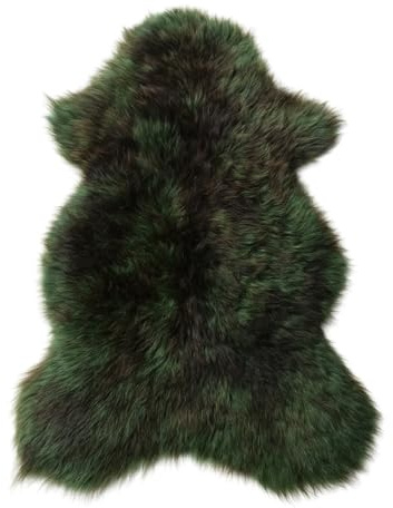 Provellus Island Pelliccia d'agnello verde smeraldo-nero, in vera pelle di pecora, circa 110-130 cm