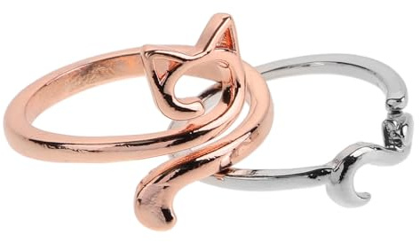 VANZACK Anneaux à Crochet Réglables 2 Pcs en Alliage de Zinc Motif Oreilles de Chat Rose Doré Anneaux de Tension pour Doigts Guide-Fil Pratique pour Tricot et Crochet Accessoires de