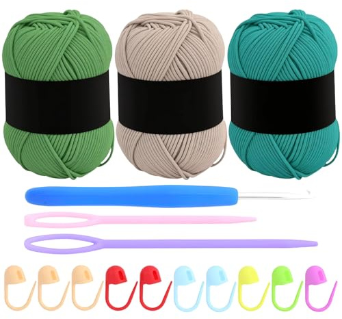 Lanas para Crochet, 3 Colores Hilo Algodon Crochet, 3x50g Ovillos de Algodon para Crochets, Lana Crochets 1 Ganchos Ganchillo, Lana para Tejer para DIY y Tejido a Mano