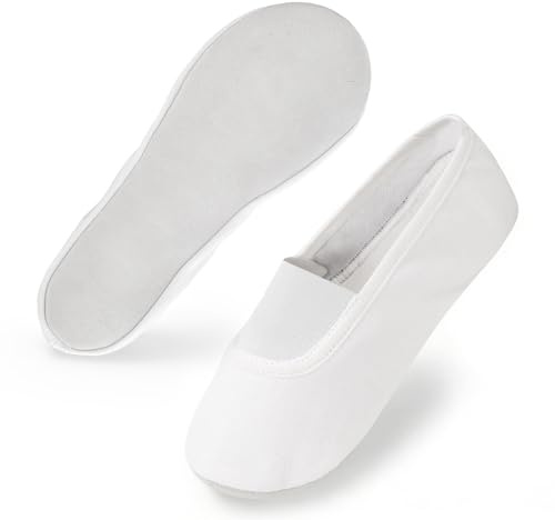 Comfyouth Zapatillas de deporte unisex para niñas y jóvenes, de lona, para gimnasia, para niños, de piel de vacuno, con forro de algodón, con banda elástica ancha, Blanco, 35 EU