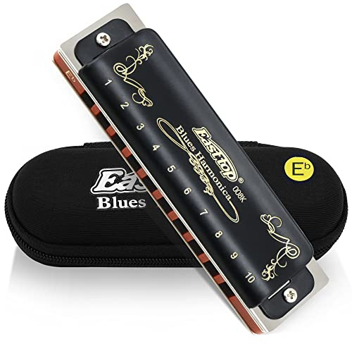 East top 10 Holes Professional Diatonic Blues Harmonica T008K in Eb, Top Grade Mouth Organ harmonica for Adults, Professional Player and Students