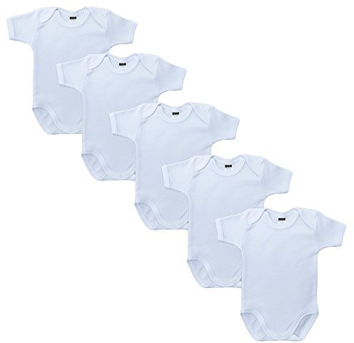 MEA BABY Unisex Baby Kurzarm-Body aus 100% Baumwolle im 5er Pack- Onesie Weiß - Baby Body Weiß für Mädchen, Baby Achselbody für Jungen (56)