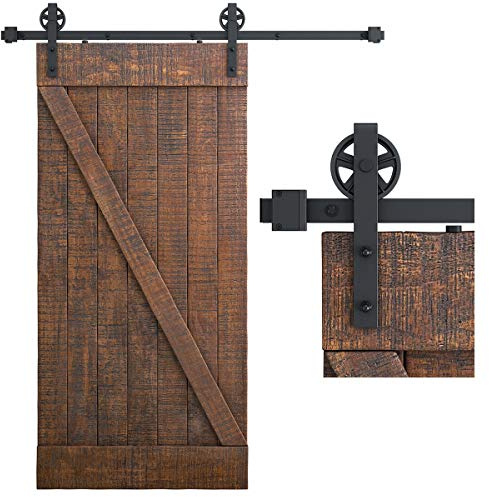 SMARTSTANDARD 6 Feet Heavy Duty Sliding Barn Door Hardware Kit, 4FT - 18FT, Black, Smoothly and Quietly, Simple and Easy to Install, Fit 36 Wide Panel (Industrial Bigwheel Hangers)