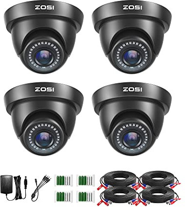 ZOSI 4X Full HD 1080p Dome Video Überwachungskamera Set mit Kabel und Netzteil, 2MP TVI Videoausgang, 20M IR Nachtsicht, Schwarz