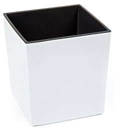 Gordanluk, Low Flowerpot, Square Shiny Gloss Flowerpot with internal liner, indoor plant pot, outdoor plant pots, plastic plant pots (White, 25 x 25 x 26cm)