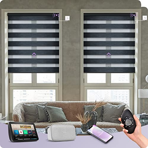 Graywind Elektrische Doppelrollo nach Maß, WiFi Fest Verdrahtet Smart Duo Rollo für Fenster Kompatibel mit Alexa Google, Fernbedienung Jalousien Lichtdurchlässig und Verdunkelnd, Charcoal