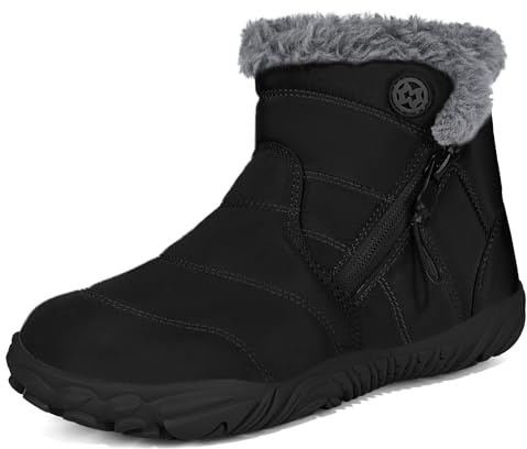 Girls Boys Barefoot Boots Shoes Minimalist Winter Snow Boots Wide Width Waterproof Ankle Booties Cold Weather Outdoor Shoes with Zero Drop Sole (Little Kid/Big Kid) (Black, 33, 1.5 US Little Kid)