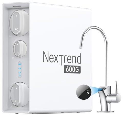 NexTrend Tankless Reverse Osmosis System: 600 GPD RO Water Filter Under Sink with Smart Faucet for Kitchen Sink 7-Stage Undersink Drinking Filtration Purifier for Whole Home Fluoride 2:1 NSF 58/372