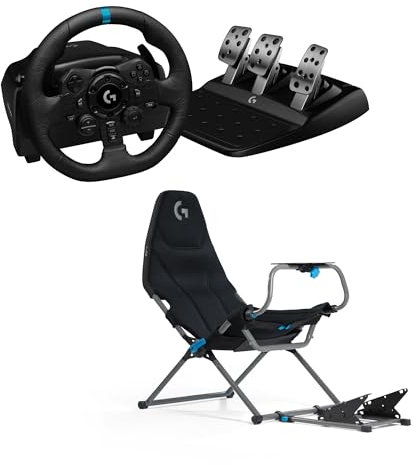 Logitech G923 Racing Wheel und Pedals, TRUEFORCE Force Feedback + Playseat Challenge X, Logitech G Edition – Für PS5, PS4, PC, Mac – Schwarz