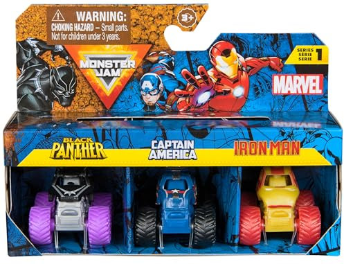 Monster Jam - 3 Minis Véhicules Marvel 1:87-3 Véhicules Authentiques Monster Trucks Officiels À Collectionner Echelle 1:87 - Jouet Enfant 3 Ans et + - Modèle Aléatoire
