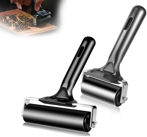 Gummiwalzen Gummiroller, 2 Stück Farbwalze Gummi Andrückroller Linoldruck, Linolfarbwalze Walzen mit Griff für Tintenfarbblock Blockdruck Stempeln Drucken Tapeten Kunsthandwerk(6cm und 10cm)