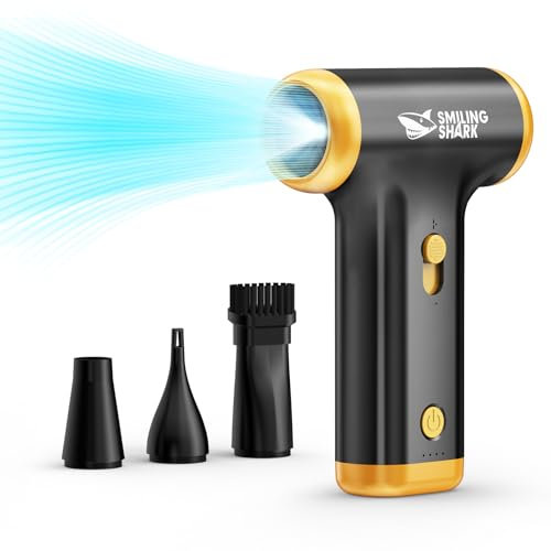 Smiling Shark Elektrische Staubgebläse Druckluftspray, Stufenlose Geschwindigkeit 130000 U/min 5Kpa Druckluft Compressed Air Duster mit LED-Licht für PC/Tastatur/Auto/Reinigung, JF-01(Schwarz)