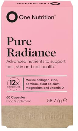 Marine Collagen, Silica, Zinc & Antioxidants for Skin, Hair & Nail Health | One Nutrition Pure Radiance with CoQ10, Grape Seed, Magnesium, Vitamin D & Bamboo | 60 Capsules | Anti-Aging Support