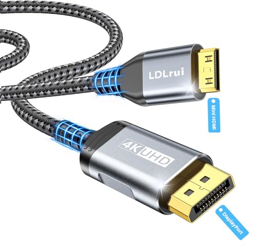 LDLrui DisplayPort to Mini HDMI Cable 2m [Bend Resistant, High-Speed] Supports 3840x2160/4K@60Hz, 2K@120Hz Video UHD for Desktop, Laptop, Portable Monitor,AMD, NVIDIA, ARZOPA, Projector,Mini PC