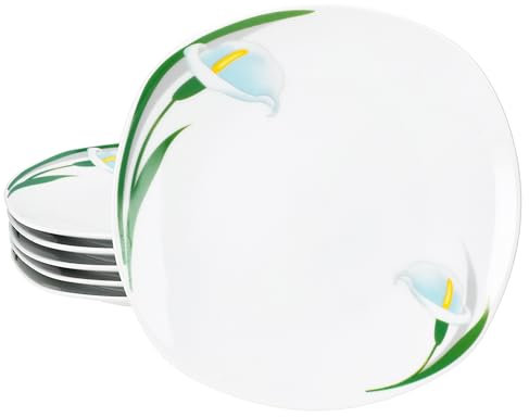 MamboCat 6er Set White Calla Kuchenteller I Florale stilvolle Porzellan-Frühstücksteller mit Blumen-Dekor für 6 Personen I kleine Teller für Salat, Dessert, Fingerfood & Co.