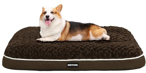 HMTOPE Ortopedisk hundsäng, hundmatta med dubbla våningar design, tvättbar hundkudde, avtagbar hundkorg, 90 cm för små till medelstora hundar, brun