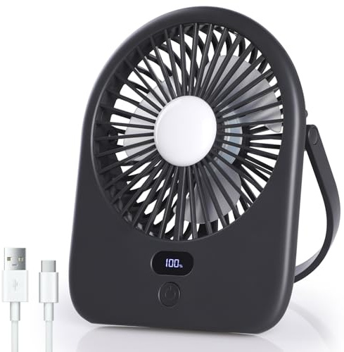 Secpeak Ventilador Portátil Recargable, 5 Velocidades & Angulo Ajustables, Batería 1200mAh, Mini Ventilador de Mesa USB Silencioso con Pantalla de Batería para Oficina, Hogar y Camping - Gris oscuro
