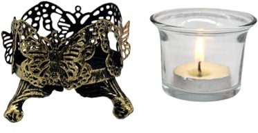 Elegante Cava Intagliato Ferro Tealight Portacandele Con Bicchiere di Vetro Candlestick Romantics Matrimonio Festa Tavolo Decorazione