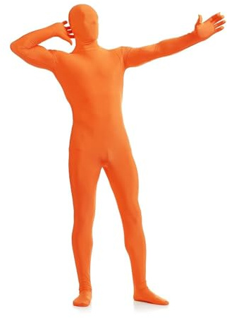 Jackolume Traje de cuerpo completo para hombre y mujer, disfraz unisex de segunda piel, Zentai, desaparición, overol invisible para Halloween, fiesta de cosplay, color naranja