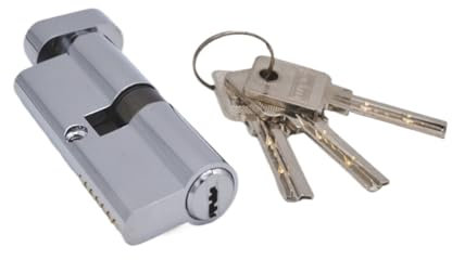 Bombin Cerradura Seguridad, Bombin Doble Embrague 70mm Negro de latón cromado de puerta cerradura de cilindro con 3 Brass claves de ordenador Antirrobo Inicio de cilindro de seguridad con las perillas