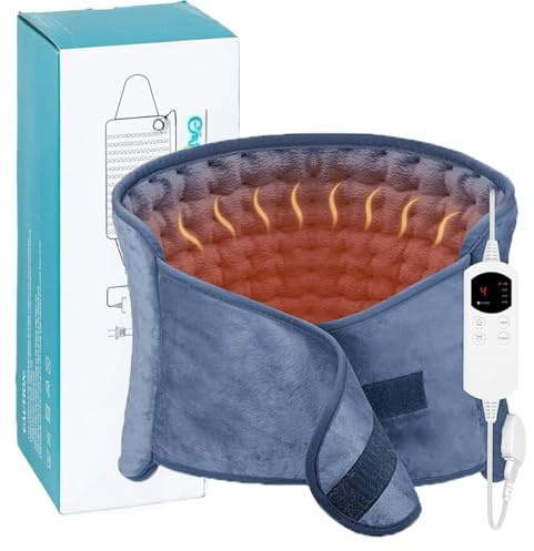Frogetu, Termoforo Elettrico Lombare 120x30cm - Fascia Riscaldante Schiena con 6 Temperature e Timer, Cuscino Termico Elettrico per Addome Spalle, Lavabile-Blu