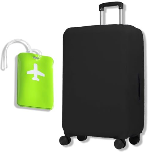 JYNXOR 1 pcs Kofferschutzhülle, Elastische Koffer Cover, Waschbar Kofferhülle, Schwarz Koffer Abdeckung, Reise Kofferüberzug Schutzhülle mit 1 Gepäckanhängern für Reisegepäck, Trolleys und Koffe