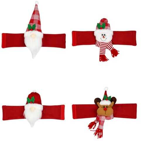 4 alzapaños de cortina de felpa con adorno de Papá Noel, soporte de Navidad, muñecos de felpa de Navidad, cierre de cinturón, alzapaños de cortina de dibujos animados