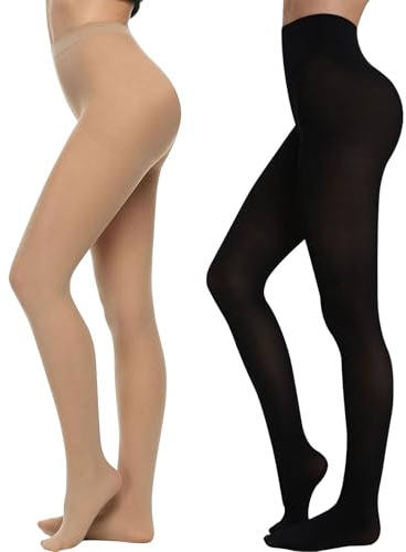 InfiniZer 2 Pairs Compression Tights Women, Opaque Support Tights for Women 80 Denier Compression Pantyhose for Flying Nurses Varicose Veins