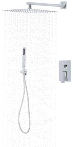 Ensemble de pommeau de douche encastré, carré, 30 cm, en acier inoxydable, montage mural, tuyau réglable à 360 °, pour salle de bain, hôtel, salle de sport, argenté