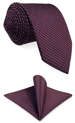 S&W SHLAX&WING Slipsar för Män Slips Set med Näsduk Bordeaux Marinblå Mikroprickig Geometrisk till Kavaj