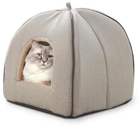 Cat Bed Cave, Cat Bed for Indoor Cats,Cat House Cats Tent with Removable Washable Cushioned Pillow, Soft Kitten beds (Beige,38.1x38.1x38.1cm))