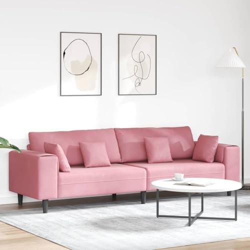 Qnhdfrt 4-Sitzer Sofa Rosa 250x77x76 cm Samt Samtsofa mit Federkissen & Rückenkissen Modernes Wohnzimmer Couch mit Sperrholzrahmen für Living Room Schlafzimmer Jugendzimmer