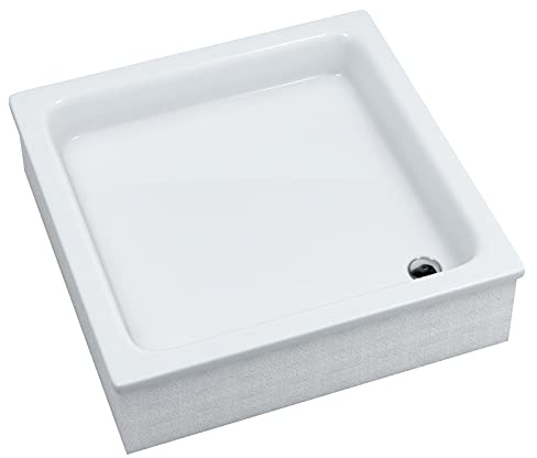 Sellon24® Duschkar med bärare, sanitetakryl, vit, stabil, högglans kompakt set, polystyrenhållare, kakelbar, duschbricka, kvadratisk, djup (80 x 80 x 26)