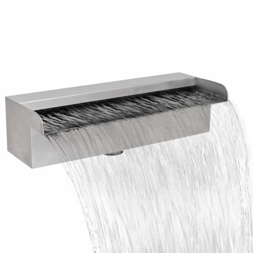 Ziaphsol Fuente rectangular de acero inoxidable SS 304, 30 cm, 1 conector inferior, para estanque y cuenca, flujo de agua uniforme para fuentes ornamentales y cascada