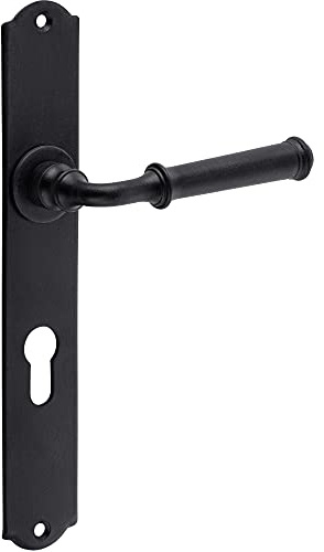 Gedotec Set di maniglie per porte in ferro maniglia per porta nera antica su piastra lunga - Romana | maniglia a leva per porta d'ingresso e porte interne | PZ 72 mm - cilindro