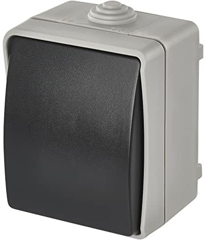 EMOS Interruttore a croce impermeabile con bilanciere, colore grigio-nero, 250 V ~/10 AX, plastica, montaggio a parete, classe di protezione IP54 per esterni