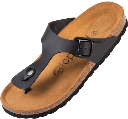 Palado Zehentrenner Damen Kos Matt – gefertigt in Spanien – weiche Veloursleder-Decksohle – mattes Obermaterial für dezente Eleganz Schwarz UK9 - EU42