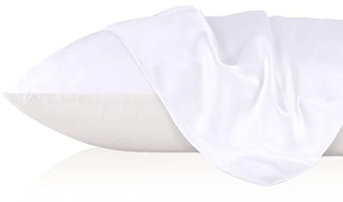 LILYSILK 19 Momme Seidenkissenbezug Maulbeerseide Uniseite aus Baumwolle mit Reißverschluss Haar- und Hautpflege Seidenbezug für Kopfkissen 1 Stück(Käseweiß,40×80cm)