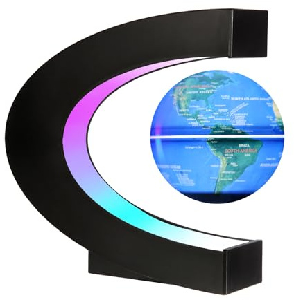Gresus Upgraded Magnetic Levitation Floating Globe with C Shape Base, Floating World Map Globe with LED Lights, Great Fathers Students Business Boyfriend Birthday Gift for Home Desk Decoration ( will light up)