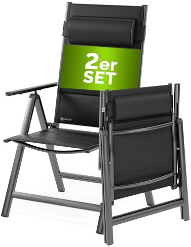 Casaria® Gartenstühle 2er Set Klappbar Gepolstert Alu 8- Fach Verstellbar 120 kg Belastbarkeit Wetterfest Outdoor Balkon Camping Hochlehner Klappstuhl
