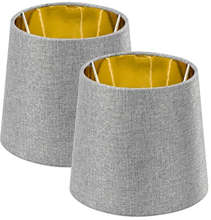 Navaris Table Lampshade - Set of 2 - Tapered Lamp Shades for E14 Light - Pair of Contemporary Modern Lampshades - Grey Linen with Golden Inner Lining