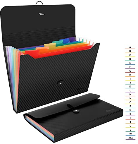 Uquelic Trieur 7 Compartiments | Lot de 2 Pièces | Extensible Pochettes pour Documents, Rangement Papier Administratif Accordéon Organiseur de Dossiers de Fichiers (Sergé Noir)