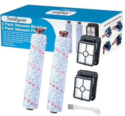 Smilyan Replacement Parts for Bissell CrossWave Cleaner, 2 Pack 1868 Multi-Surface Brush Rolls + 2 Pack 1866 Vacuum Filters，Compare to Part 1608683, 160-8683, 1608684