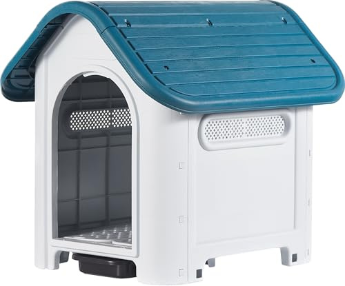 Lanco - Cuccia per Cani di Piccola Taglia con Toilette. Uso Interno ed Esterno con prese d'aria. Materiale Resistente. 75x59x66cm. Blu e Bianco.