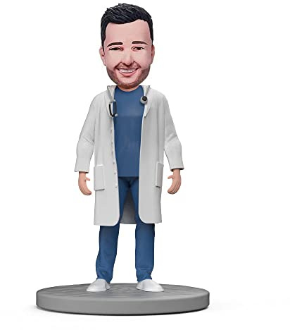mydedor Figurine personnalisée à tête branlante de Chirurgien en Blouse Blanche, Cadeau sculpté à la Main pour Homme