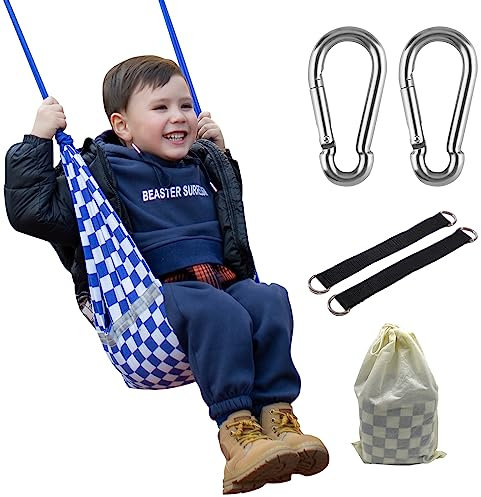 Kinderschaukel Outdoor Indoor, Schaukel Garten Schaukelsitz Schaukelbrett Brettschaukel für Kinder zum Schaukeln, U-Schaukel Baum Schaukel Höhenverstellbar, Baumwolle Kinderschaukel rutschfest Blau